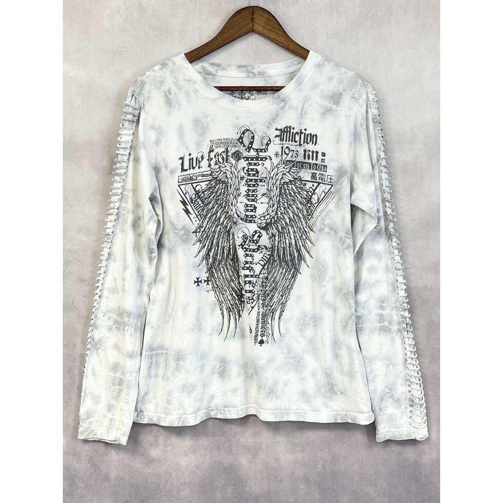 Y2K Affliction Live Fast T-Shirt Women XL Top Tie Dye Rhinestone Cutout Edgy Emo